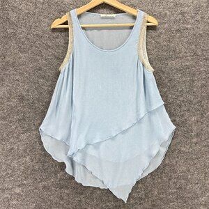 Hazel Top Women S Small Blue Tunic Sleeveless Crew Neck Asymmetric Hem Lounge